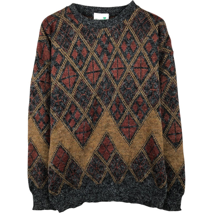 TOP FASHION GEAR Argyle Pattern Acrylic Knit Sweater, Made in the UK, Men's Size XL acrylic Charcoal Vintage Second Hand