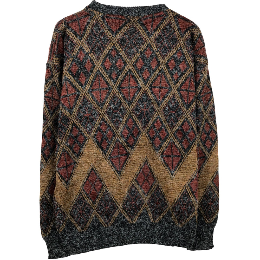 TOP FASHION GEAR Argyle Pattern Acrylic Knit Sweater, Made in the UK, Men's Size XL acrylic Charcoal Vintage Second Hand