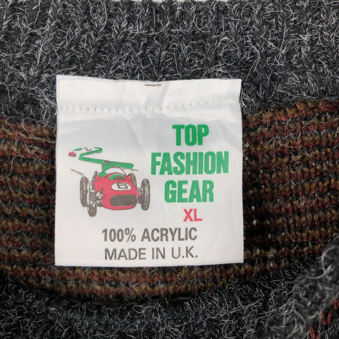 TOP FASHION GEAR Argyle Pattern Acrylic Knit Sweater, Made in the UK, Men's Size XL acrylic Charcoal Vintage Second Hand