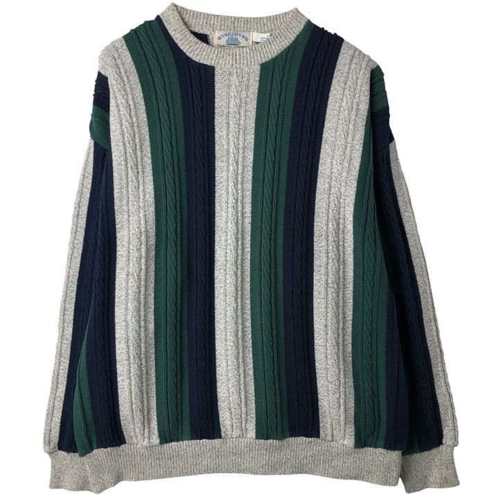 Vintage 90'S Hampton Bay Stripe Cable Knit Cotton Sweater, Made in USA, Men's XXL cotton navy blue type Vintage Second Hand