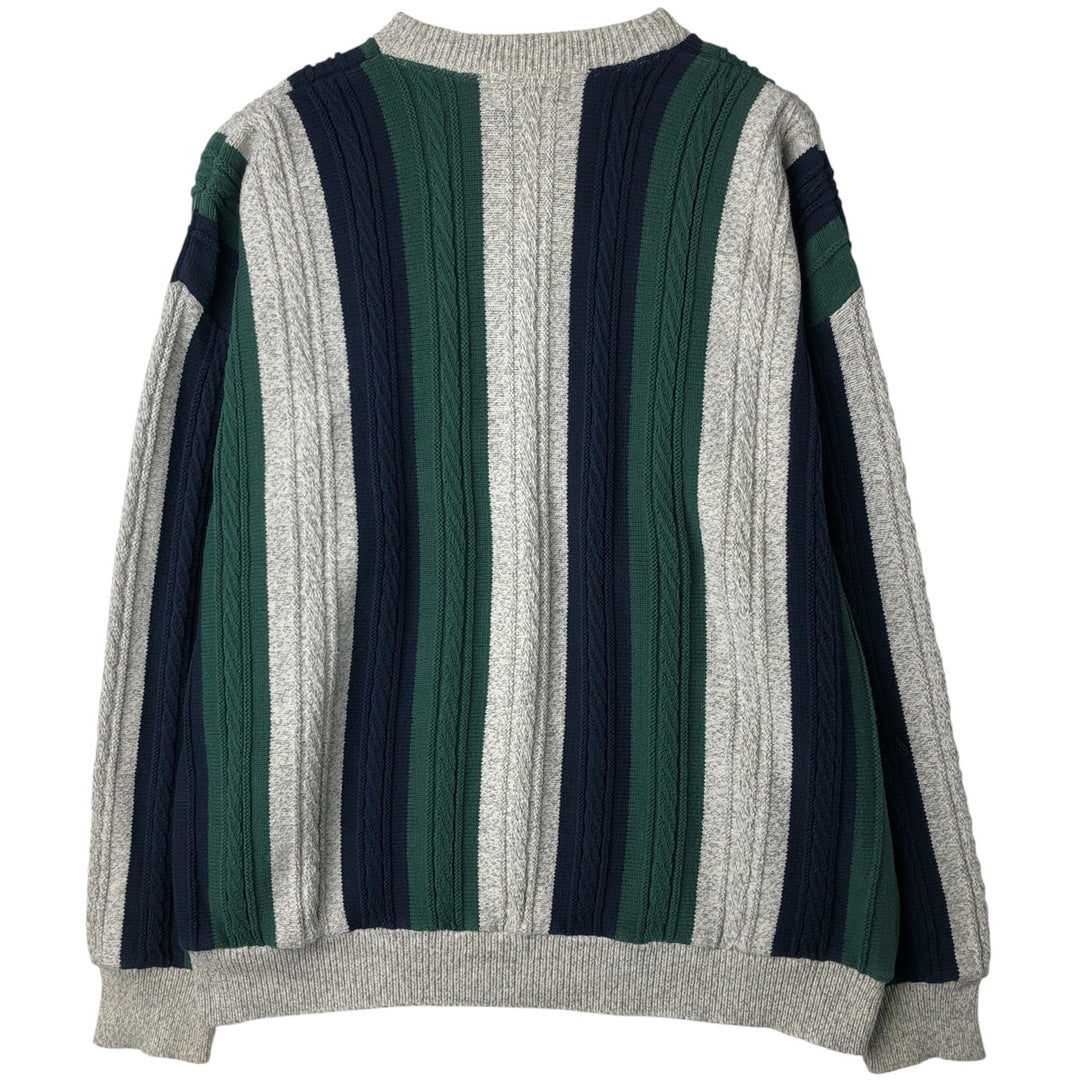 Vintage 90'S Hampton Bay Stripe Cable Knit Cotton Sweater, Made in USA, Men's XXL cotton navy blue type Vintage Second Hand
