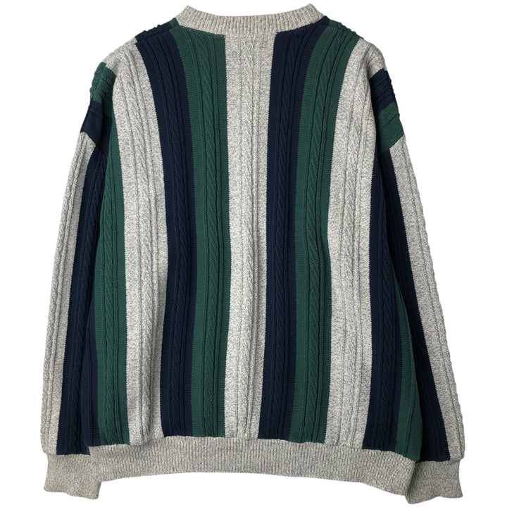 Vintage 90'S Hampton Bay Stripe Cable Knit Cotton Sweater, Made in USA, Men's XXL cotton navy blue type Vintage Second Hand