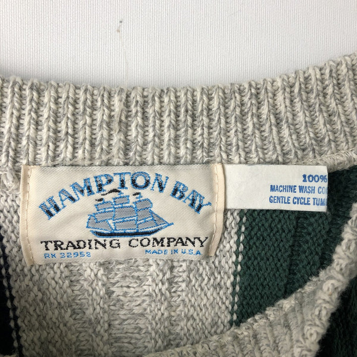 Vintage 90'S Hampton Bay Stripe Cable Knit Cotton Sweater, Made in USA, Men's XXL cotton navy blue type Vintage Second Hand