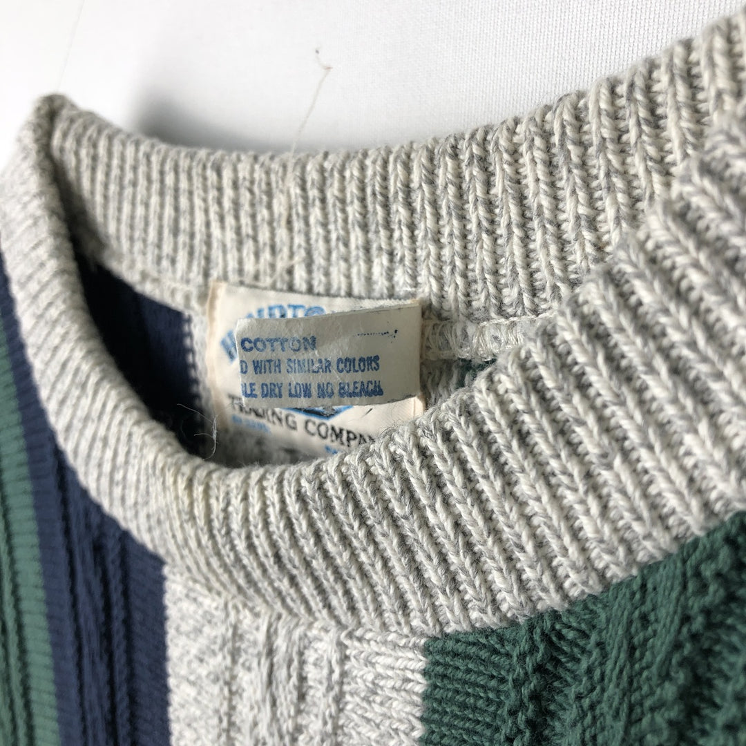 Vintage 90'S Hampton Bay Stripe Cable Knit Cotton Sweater, Made in USA, Men's XXL cotton navy blue type Vintage Second Hand