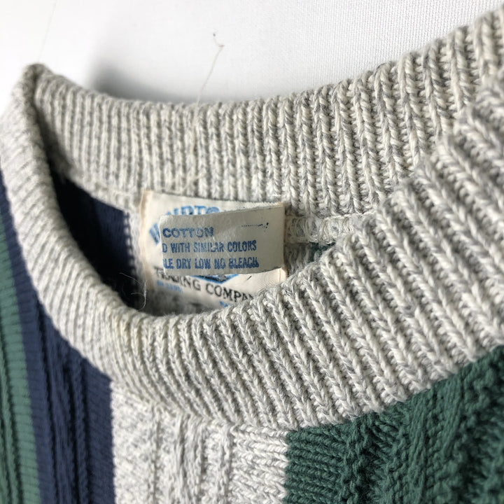 Vintage 90'S Hampton Bay Stripe Cable Knit Cotton Sweater, Made in USA, Men's XXL cotton navy blue type Vintage Second Hand