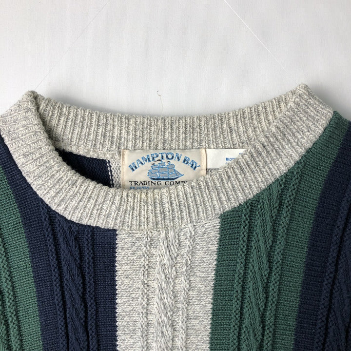 Vintage 90'S Hampton Bay Stripe Cable Knit Cotton Sweater, Made in USA, Men's XXL cotton navy blue type Vintage Second Hand