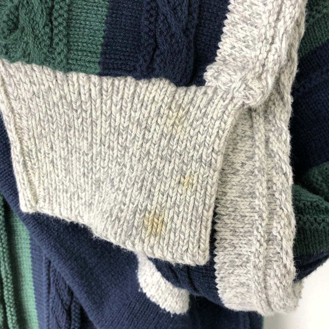 Vintage 90'S Hampton Bay Stripe Cable Knit Cotton Sweater, Made in USA, Men's XXL cotton navy blue type Vintage Second Hand