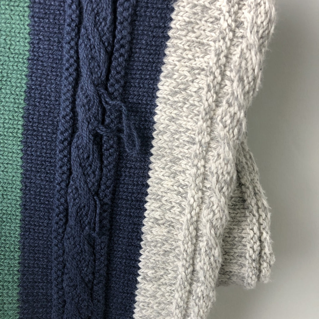 Vintage 90'S Hampton Bay Stripe Cable Knit Cotton Sweater, Made in USA, Men's XXL cotton navy blue type Vintage Second Hand