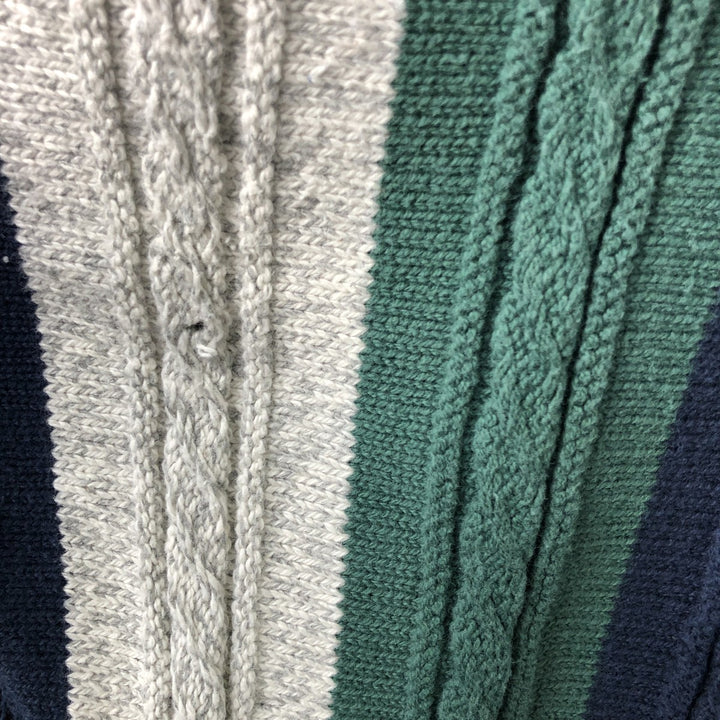 Vintage 90'S Hampton Bay Stripe Cable Knit Cotton Sweater, Made in USA, Men's XXL cotton navy blue type Vintage Second Hand