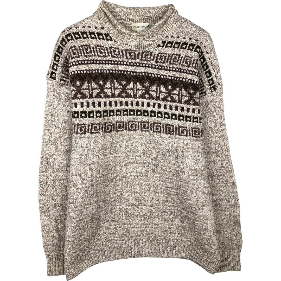Vintage NORTHWOODS Fair Isle Pattern Roll Neck Cotton Knit Sweater, Made in Canada, Men's Size XL cotton Beige type Vintage Second Hand