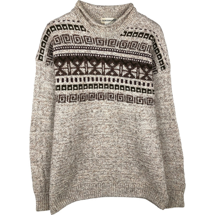 Vintage NORTHWOODS Fair Isle Pattern Roll Neck Cotton Knit Sweater, Made in Canada, Men's Size XL cotton Beige type Vintage Second Hand