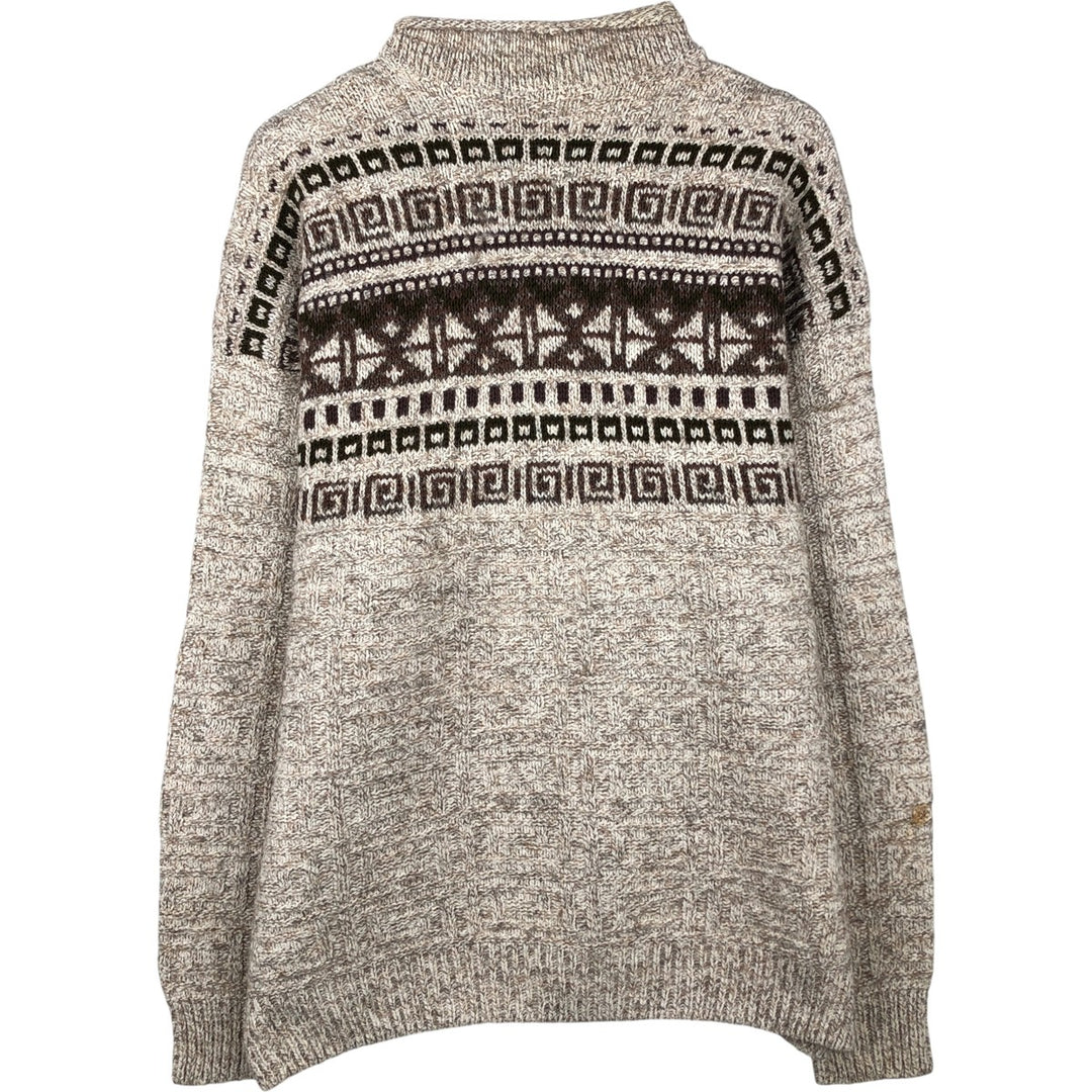 Vintage NORTHWOODS Fair Isle Pattern Roll Neck Cotton Knit Sweater, Made in Canada, Men's Size XL cotton Beige type Vintage Second Hand