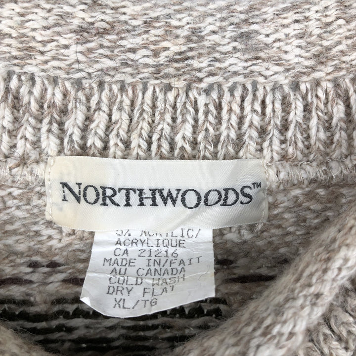 Vintage NORTHWOODS Fair Isle Pattern Roll Neck Cotton Knit Sweater, Made in Canada, Men's Size XL cotton Beige type Vintage Second Hand