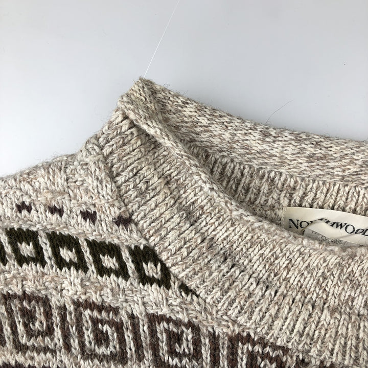 Vintage NORTHWOODS Fair Isle Pattern Roll Neck Cotton Knit Sweater, Made in Canada, Men's Size XL cotton Beige type Vintage Second Hand