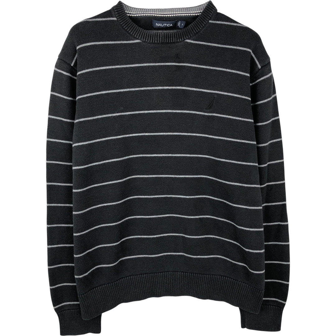 NAUTICA Striped Pattern Cotton Knit Sweater, Men's Size M cotton black type Vintage Second Hand