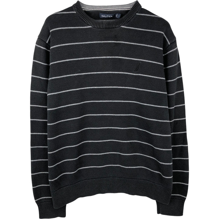 NAUTICA Striped Pattern Cotton Knit Sweater, Men's Size M cotton black type Vintage Second Hand