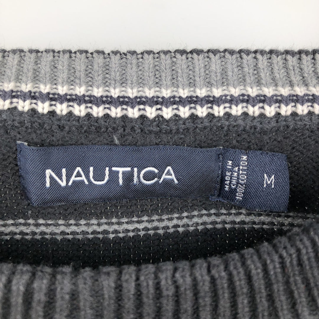 NAUTICA Striped Pattern Cotton Knit Sweater, Men's Size M cotton black type Vintage Second Hand