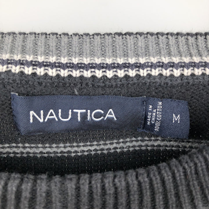 NAUTICA Striped Pattern Cotton Knit Sweater, Men's Size M cotton black type Vintage Second Hand