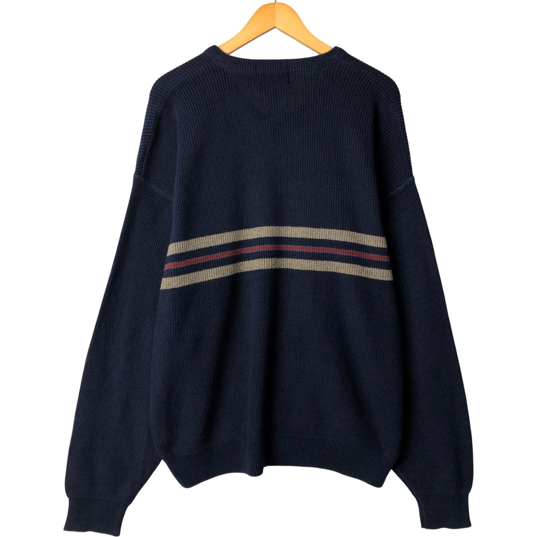 2000'S Eddie Bauer V-neck cotton knit sweater, Made in USA, Men's XL cotton navy blue type Vintage Second Hand