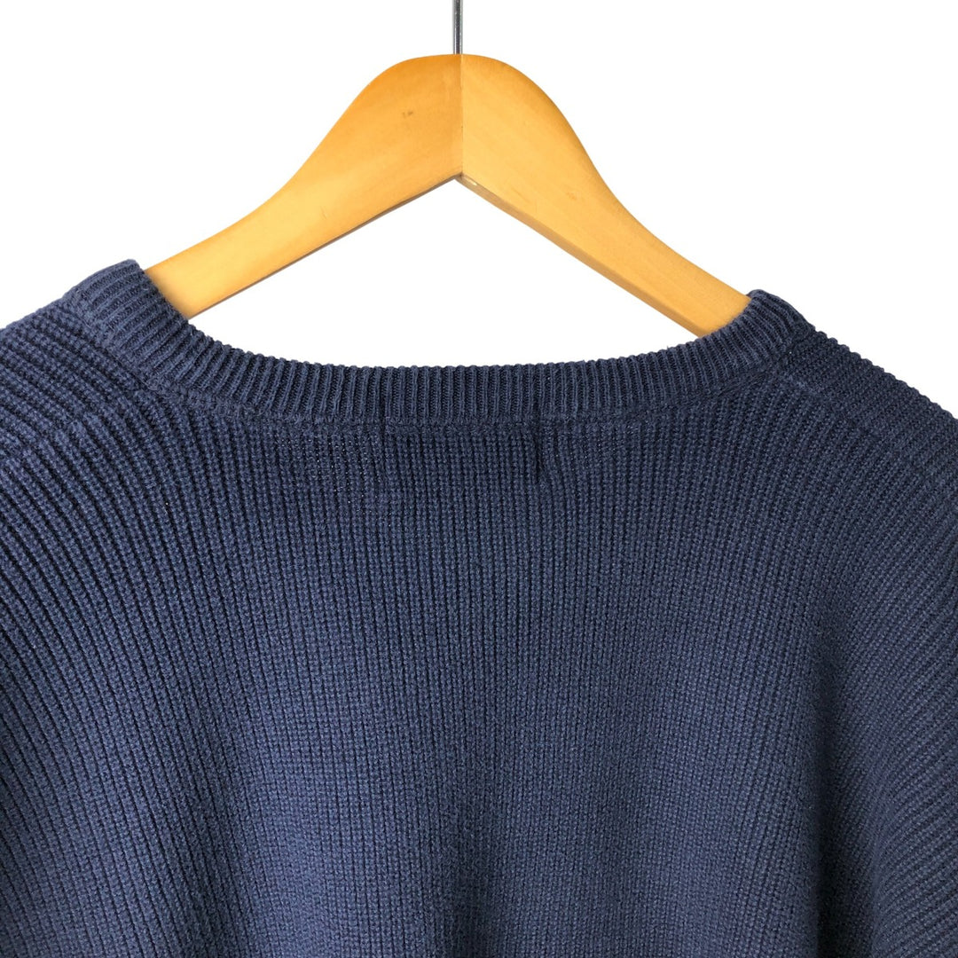 2000'S Eddie Bauer V-neck cotton knit sweater, Made in USA, Men's XL cotton navy blue type Vintage Second Hand