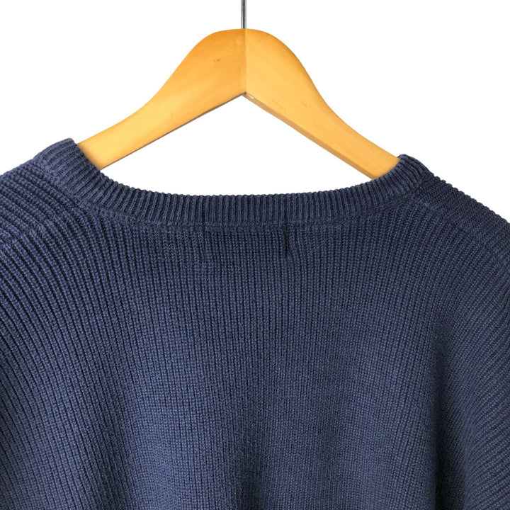 2000'S Eddie Bauer V-neck cotton knit sweater, Made in USA, Men's XL cotton navy blue type Vintage Second Hand