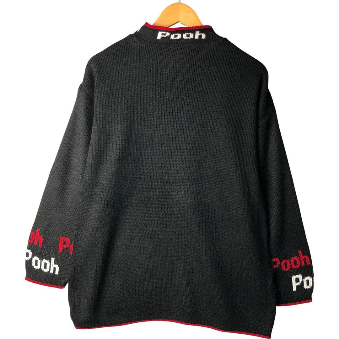 90'S Winnie the Pooh all-over print mock neck acrylic knit sweater, Made in USA, Men's size M, Vintage acrylic black type Vintage Second Hand