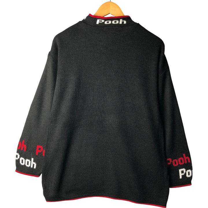 90'S Winnie the Pooh all-over print mock neck acrylic knit sweater, Made in USA, Men's size M, Vintage acrylic black type Vintage Second Hand