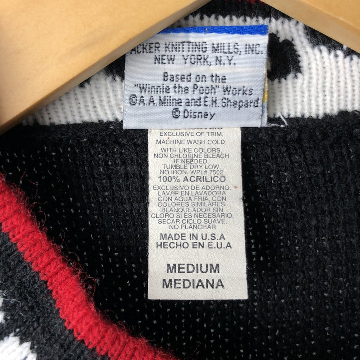 90'S Winnie the Pooh all-over print mock neck acrylic knit sweater, Made in USA, Men's size M, Vintage acrylic black type Vintage Second Hand