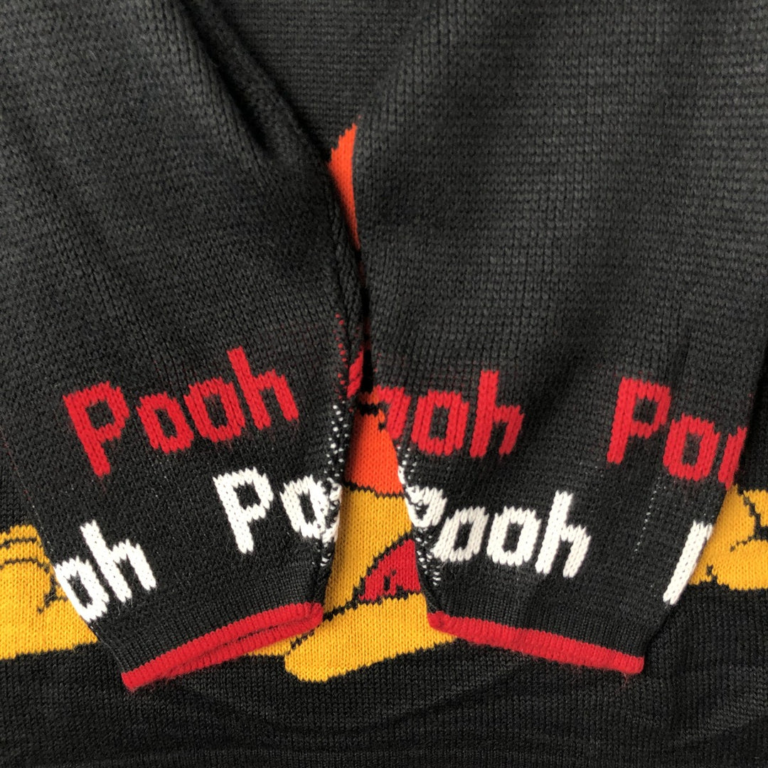 90'S Winnie the Pooh all-over print mock neck acrylic knit sweater, Made in USA, Men's size M, Vintage acrylic black type Vintage Second Hand