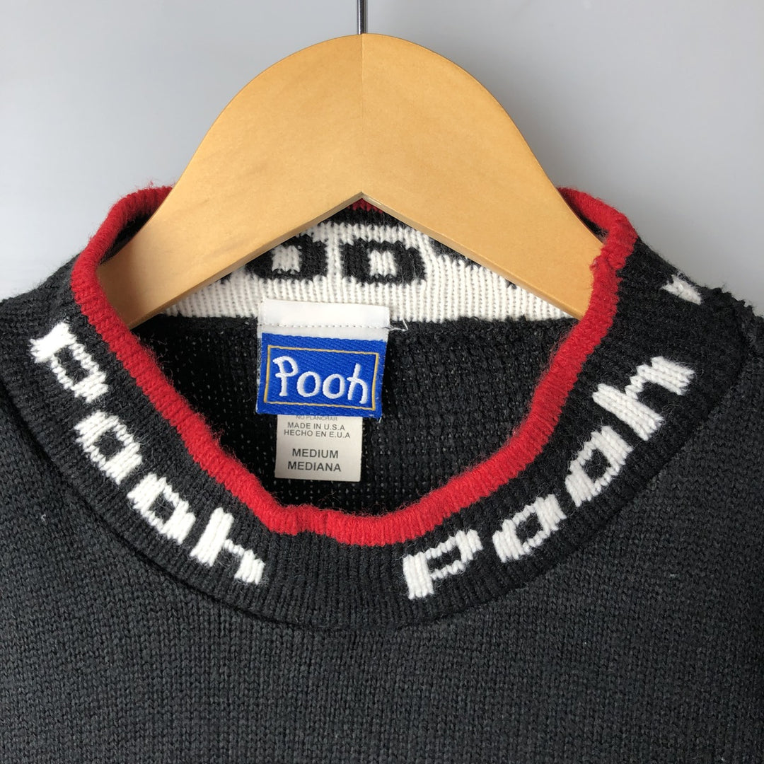 90'S Winnie the Pooh all-over print mock neck acrylic knit sweater, Made in USA, Men's size M, Vintage acrylic black type Vintage Second Hand