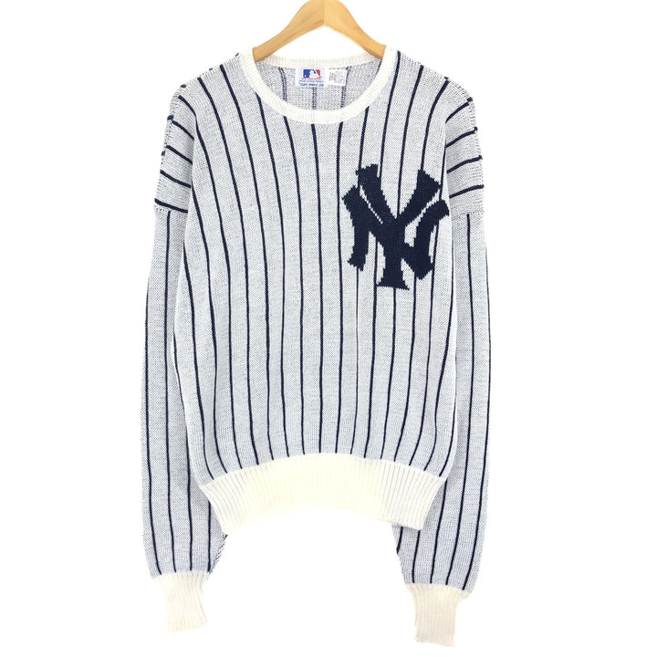 80'S MLB NEW YORK YANKEES Striped Pattern Cotton Knit Sweater Made in USA Men's L Vintage /eaa399712