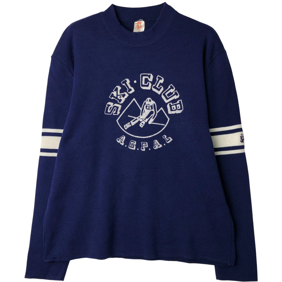 Vintage flocked print acrylic knit sweater, made in France, size L, men's size. acrylic blue type Vintage Second Hand