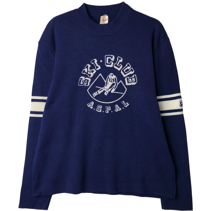 Vintage flocked print acrylic knit sweater, made in France, size L, men's size. acrylic blue type Vintage Second Hand