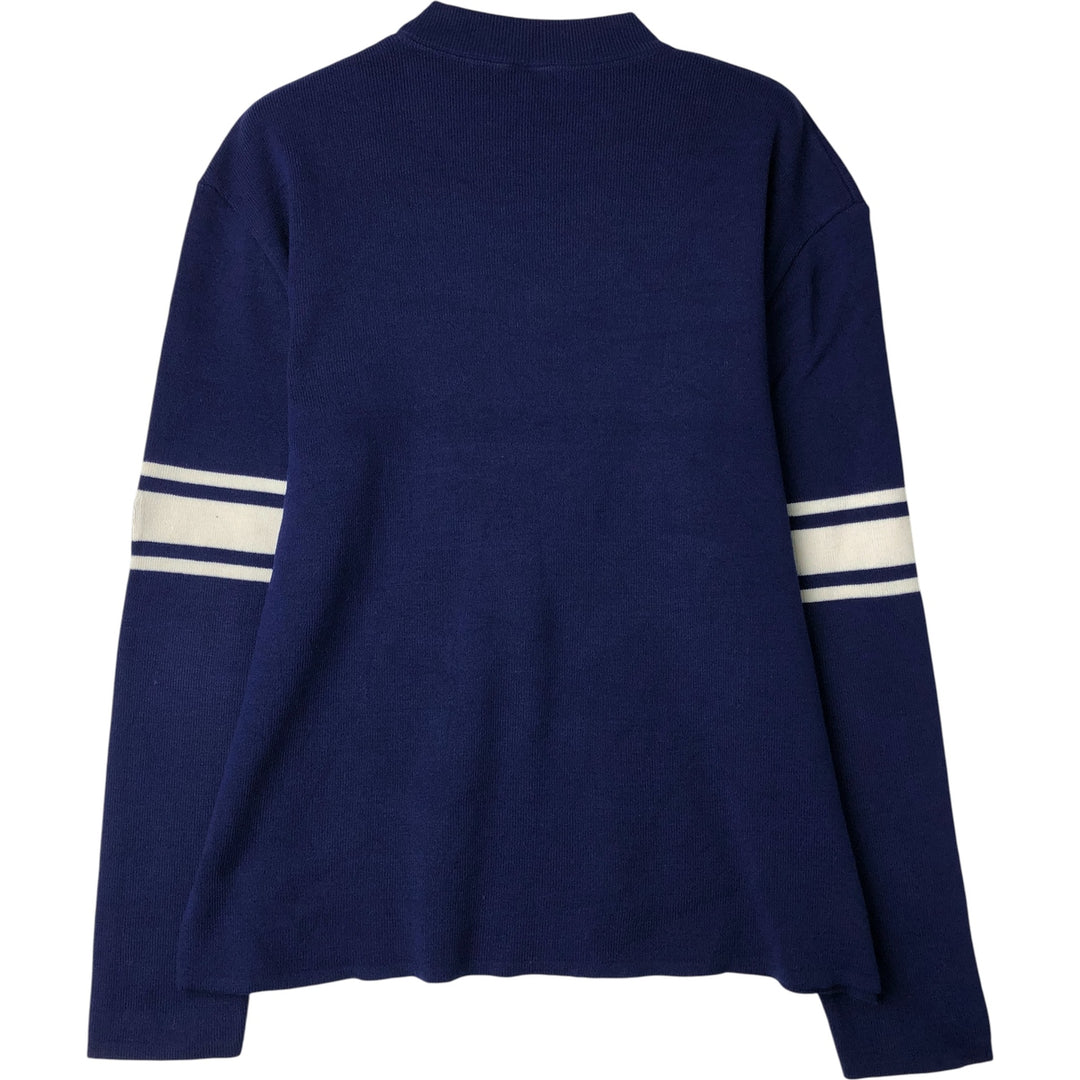 Vintage flocked print acrylic knit sweater, made in France, size L, men's size. acrylic blue type Vintage Second Hand