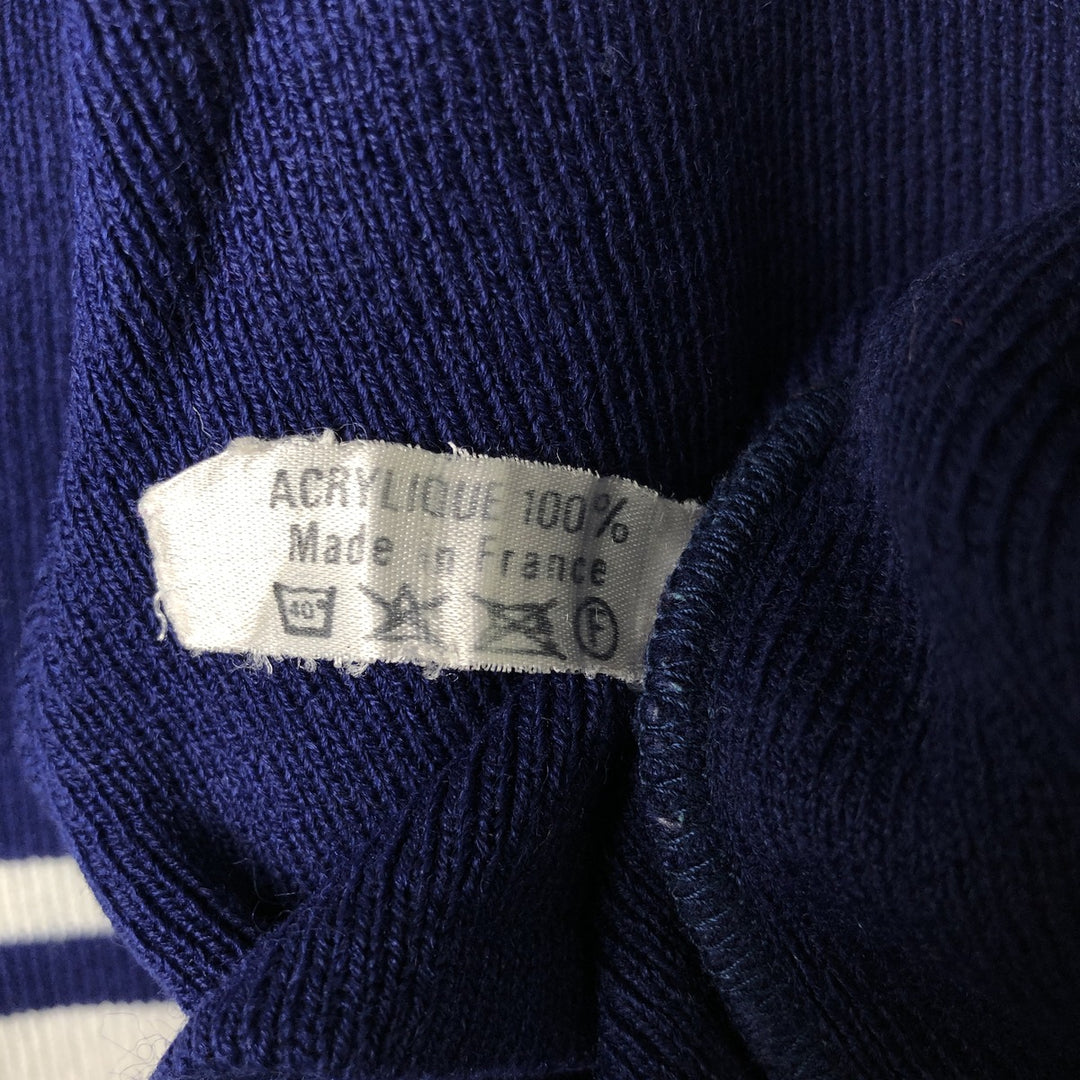 Vintage flocked print acrylic knit sweater, made in France, size L, men's size. acrylic blue type Vintage Second Hand