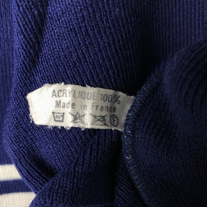 Vintage flocked print acrylic knit sweater, made in France, size L, men's size. acrylic blue type Vintage Second Hand