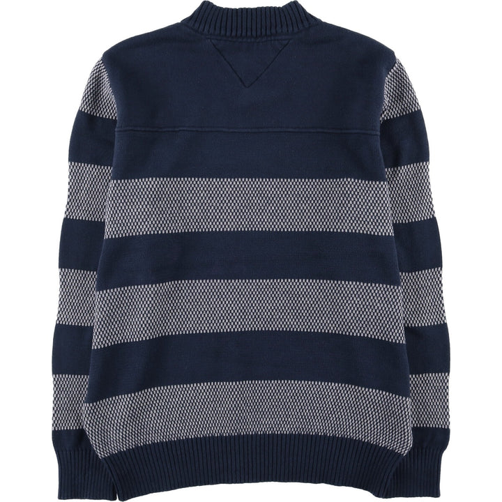 Tommy Hilfiger Striped V-Neck Cotton Knit Sweater, Men's Size L cotton navy blue type Vintage Second Hand