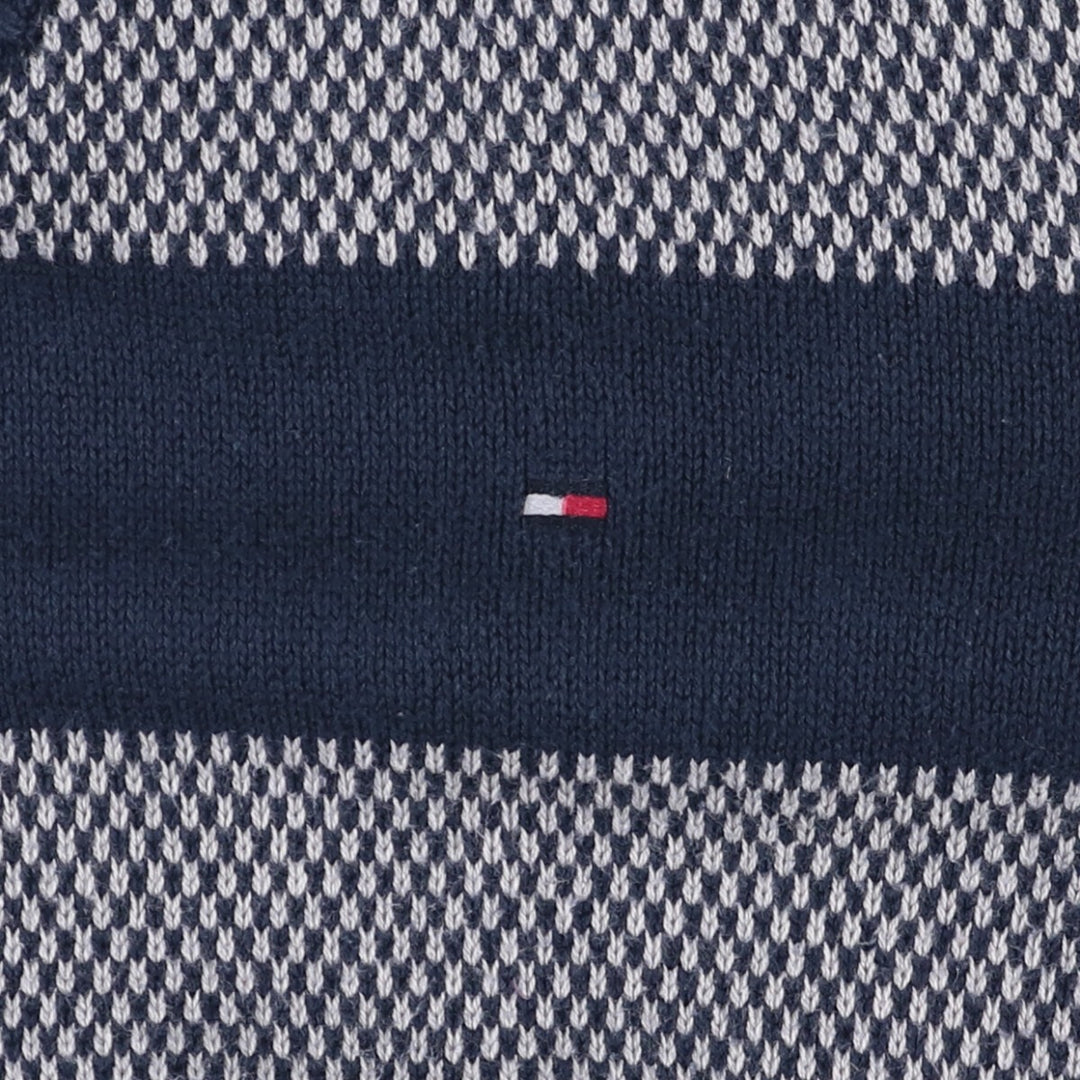 Tommy Hilfiger Striped V-Neck Cotton Knit Sweater, Men's Size L cotton navy blue type Vintage Second Hand