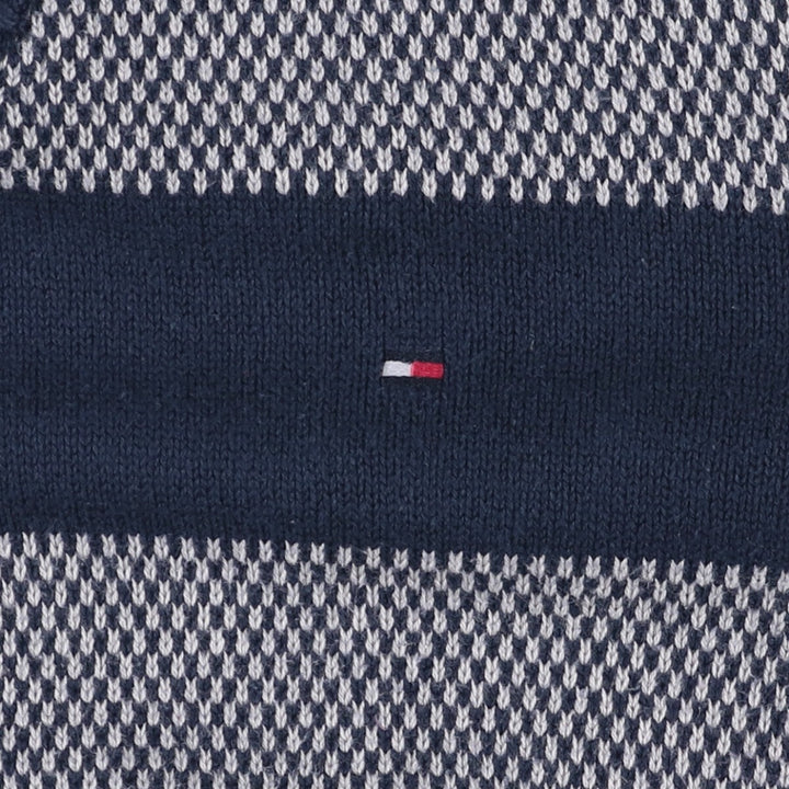 Tommy Hilfiger Striped V-Neck Cotton Knit Sweater, Men's Size L cotton navy blue type Vintage Second Hand