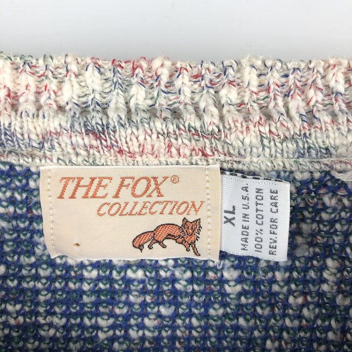 THE FOX COLLECTION All-Over Print Cotton Knit Sweater, Made in USA, Men's Size XL cotton pale white type Vintage Second Hand
