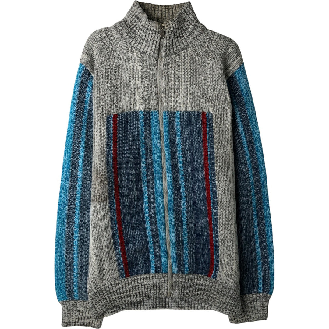 HERRMAN Stripe Pattern Driver's Knit Sweater, Men's XL acrylic unbleached Vintage Second Hand