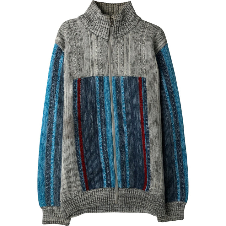 HERRMAN Stripe Pattern Driver's Knit Sweater, Men's XL acrylic unbleached Vintage Second Hand