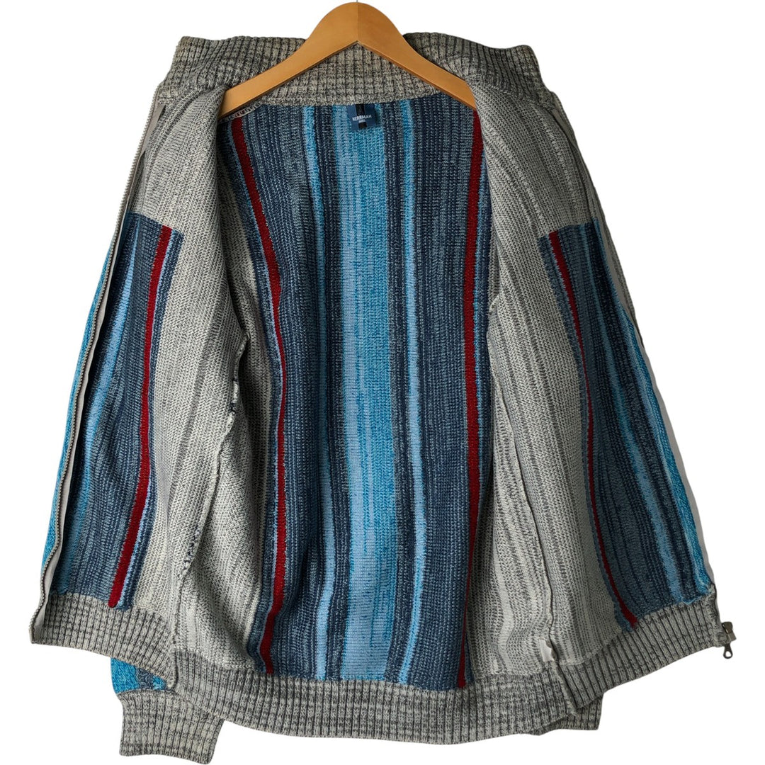HERRMAN Stripe Pattern Driver's Knit Sweater, Men's XL acrylic unbleached Vintage Second Hand