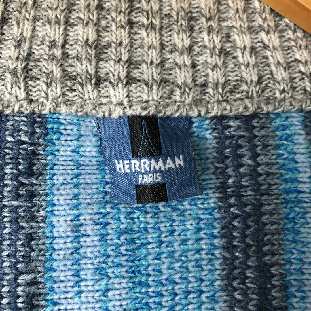 HERRMAN Stripe Pattern Driver's Knit Sweater, Men's XL acrylic unbleached Vintage Second Hand