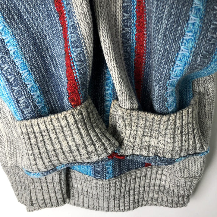 HERRMAN Stripe Pattern Driver's Knit Sweater, Men's XL acrylic unbleached Vintage Second Hand