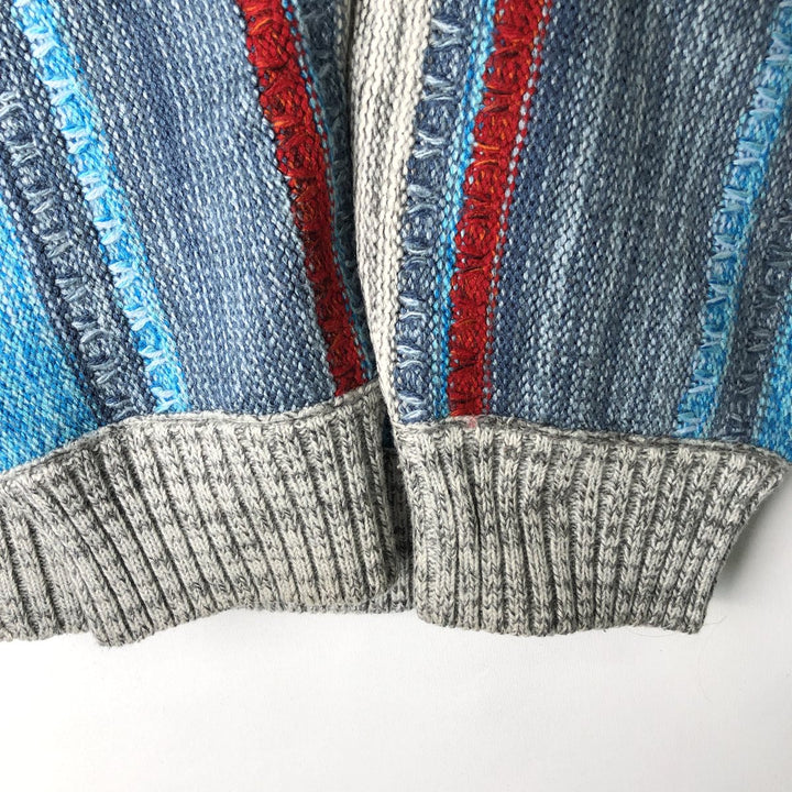HERRMAN Stripe Pattern Driver's Knit Sweater, Men's XL acrylic unbleached Vintage Second Hand