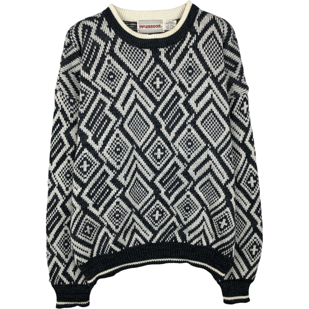 90'S McGREGOR all-over print acrylic knit sweater, men's size L, vintage acrylic black type Vintage Second Hand