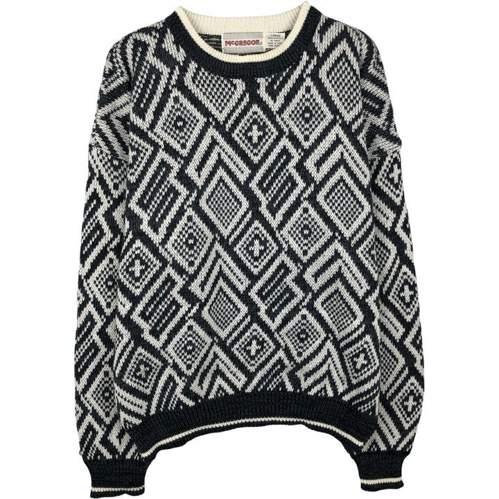 90'S McGREGOR all-over print acrylic knit sweater, men's size L, vintage acrylic black type Vintage Second Hand