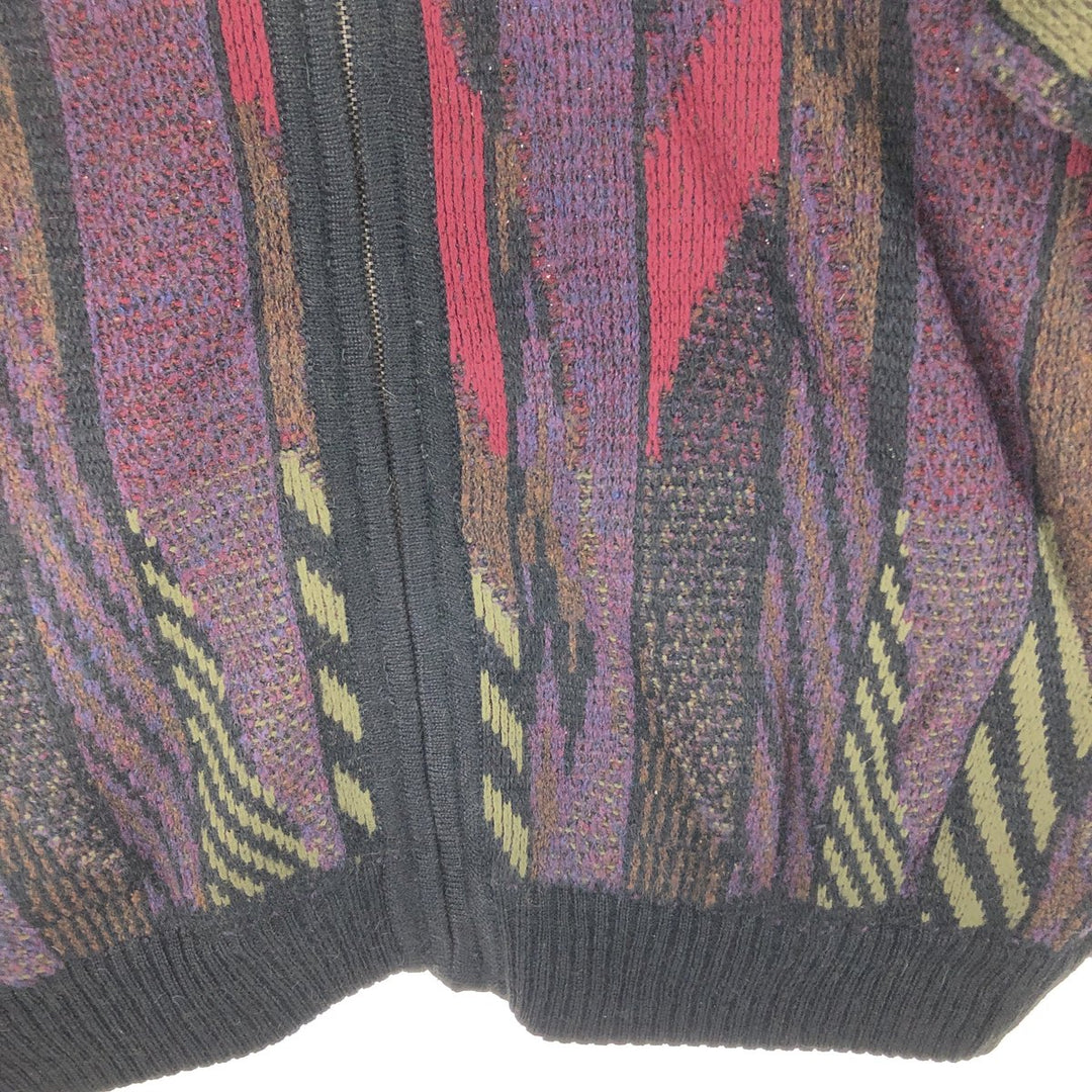 FRANK ALEXS All-over print alpaca blend acrylic knit full zip sweater Men's XL size /eaa399735