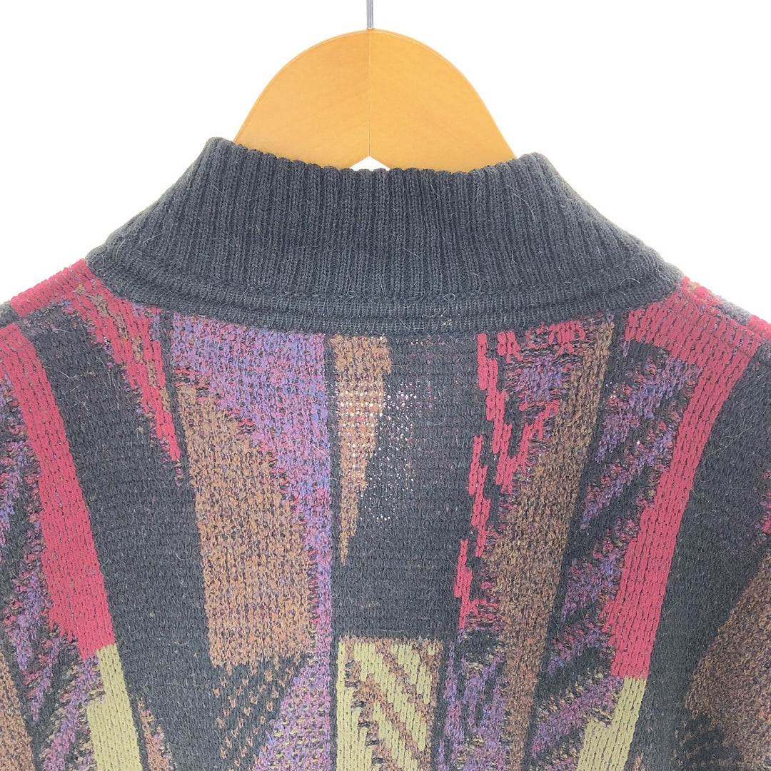 FRANK ALEXS All-over print alpaca blend acrylic knit full zip sweater Men's XL size /eaa399735